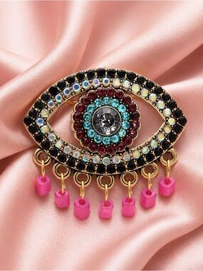Celestial Gaze Mystic Blue Eyes Gold Brooch